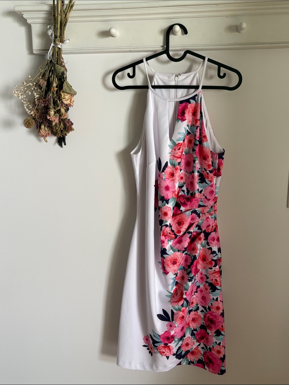 Guess White Midi Dress with Pink Floral Print